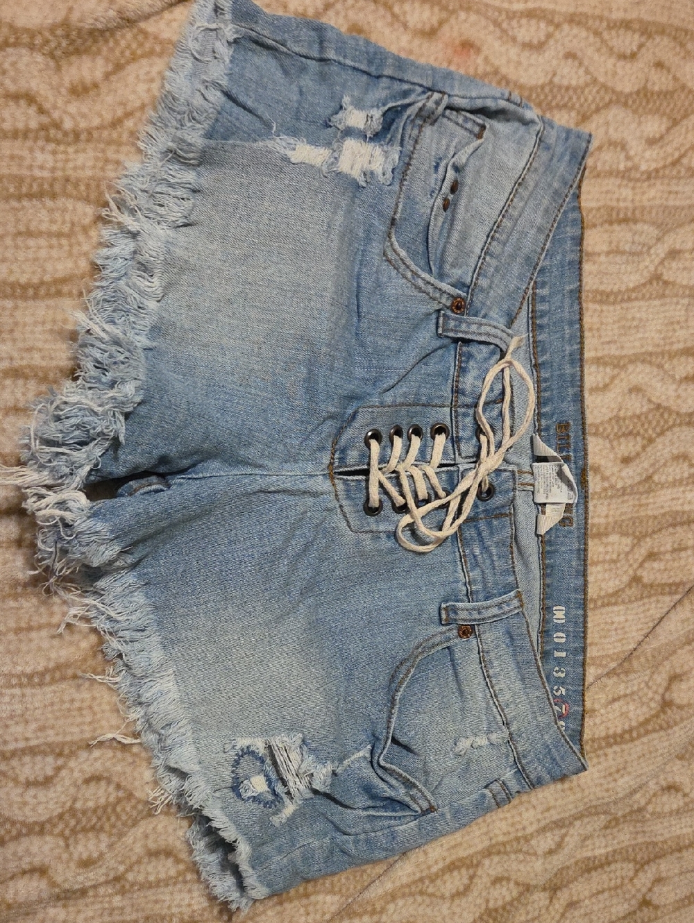 Y2K Billabong Light Blue Distressed Lace-Up Denim Shorts